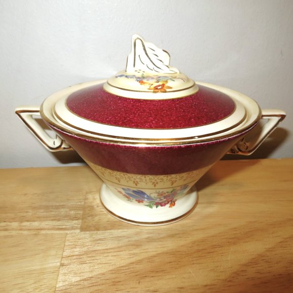 Creamer and Sugar Bowl Burleigh Ware Burgess & Leigh 5594 Burgundy Zenith Shape - Picture 2 of 16